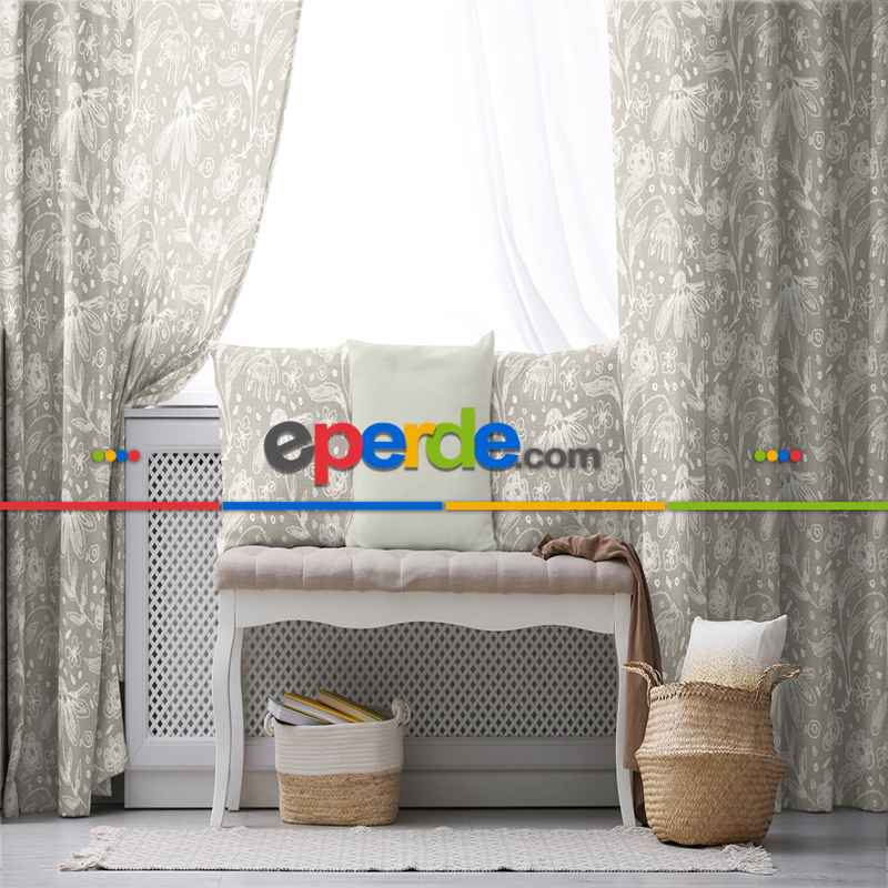 Oturma Odası Fon Perde Evim1596 Kumaşı Kalındır Duck Bezi Değildir- Mavi-beyaz