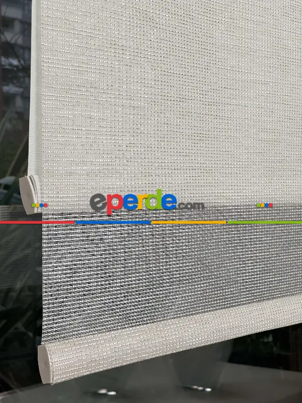 Ekru Krem Çiftli Sistem Tül Stor Perde, Standart Metal Kasalı Yüksek Kalite Kornişe Kolay Montaj Seçenekli