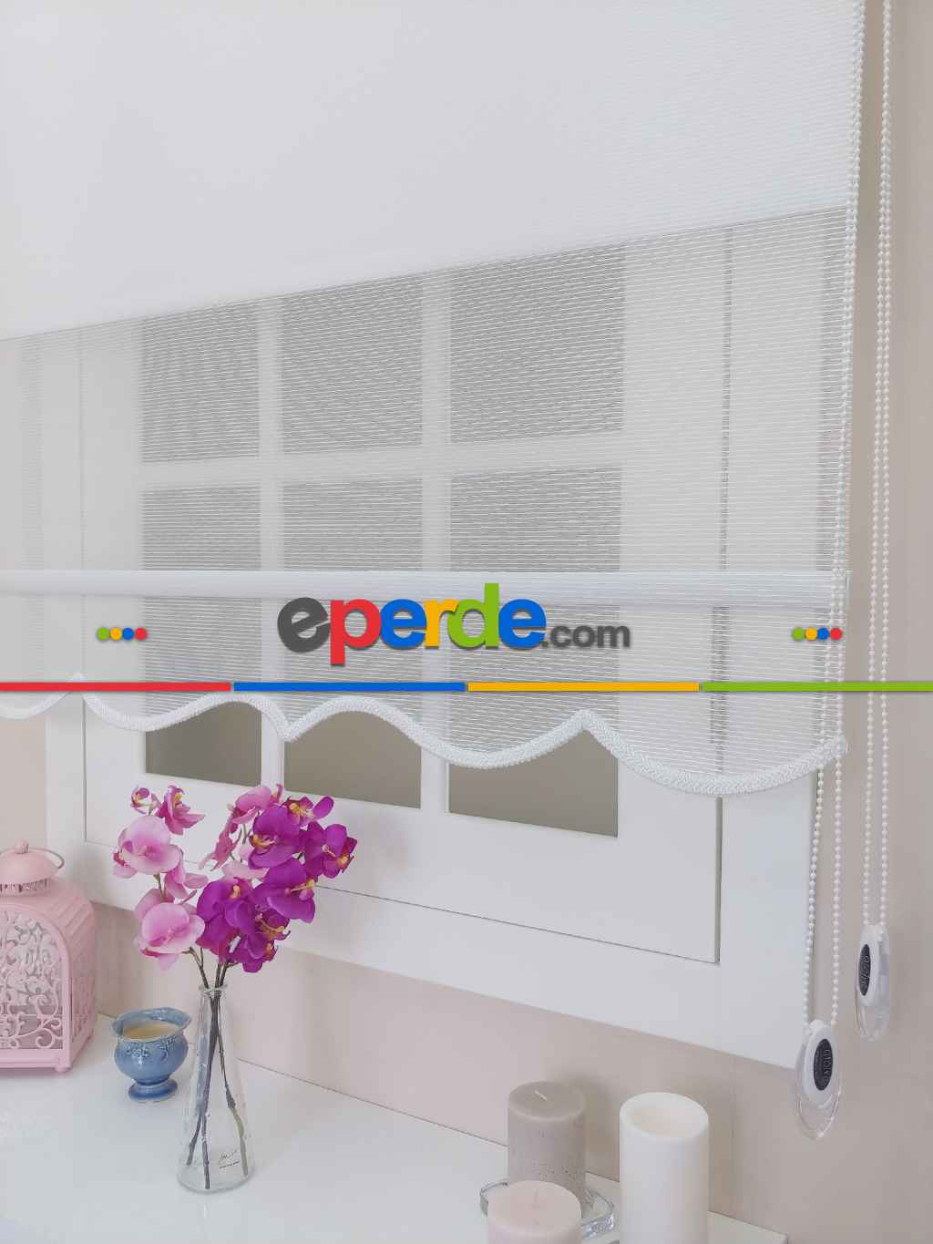 Çift Sistem Tül Stor Beyaz İnce Çizgili Modern Series- Beyaz