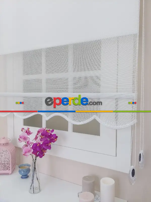 Çift Sistem Tül Stor Beyaz İnce Çizgili Modern Series- Beyaz