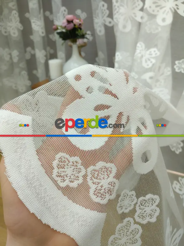 Çocuk Odası Tül Perde - Kelebek Tül Perde- Ekru