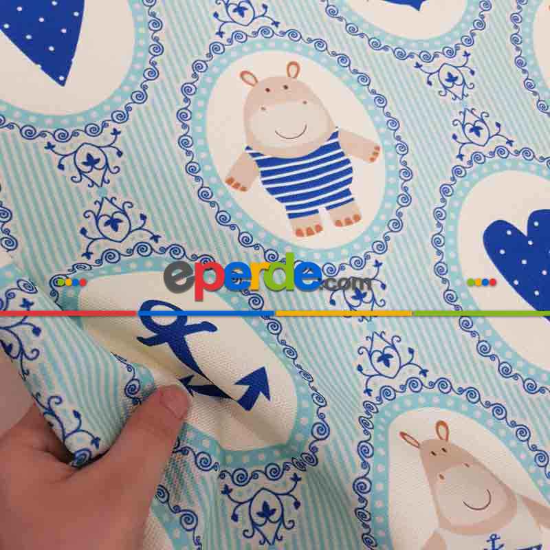 Ayıcık Ve Kalp Desenli Fon Perde Evm1098 Kumaşı Kalındır Duck Bezi Değildir- Beyaz