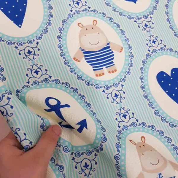 Bebek Odası Fon - Çapa Ayıcık Ve Kalp Desenli Fon Perde Evm1098 Kumaşı Kalındır Duck Bezi Değildir- Beyaz