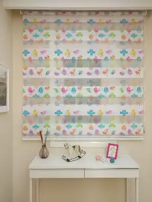 Kız Çocuk Bebek Odası Perdesi Sevimli Kuşlar Baskılı Zebra Perde- Mavi-Sarı-Pembe-Lila- Çok Renkli 2