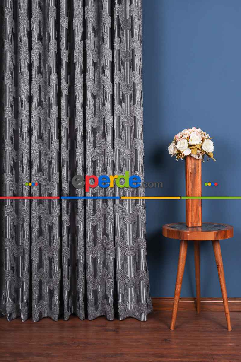Avantgarde Antrasit Dalgalar Desenli– Modern Jakar Dokuma Fon Perde