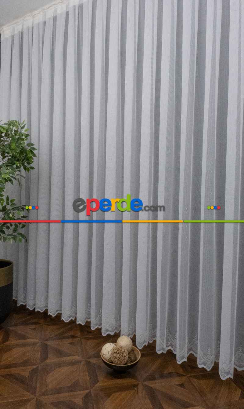 Taç Tül Perde Yeni Düz Sade Moda Tasarım Tül Etek İşlemeli Ütü İstemez Tül