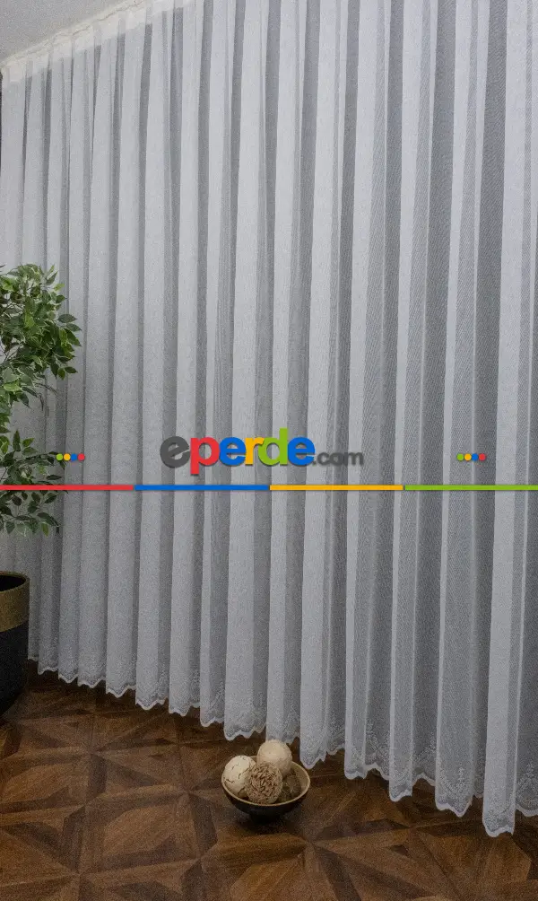 Taç Tül Perde Yeni Düz Sade Moda Tasarım Tül Etek İşlemeli Ütü İstemez Tül