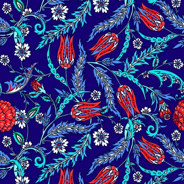 Çini Desenli Fon Perde Evm594 Kumaşı Kalındır Duck Bezi Değildir- Siyah-Lacivert-Mavi-Kırmızı-Beyaz-Turkuaz