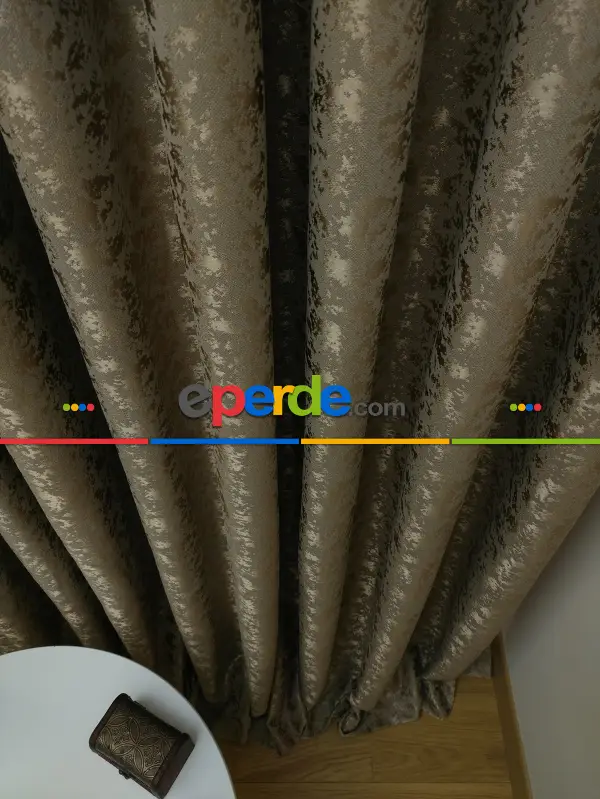 Yatak Odası - Toprak Rengi Duz Jakar Fon Perde - Taba