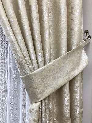 Patinedesenli Krem - Katyonik Jakar Fon Perde- Krem