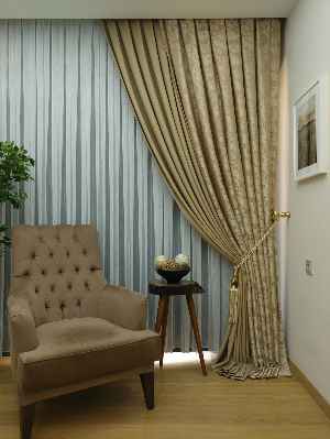 Patine Desenli Açık Kahve Renk Kombinli Desenli Fon Perde- Kahve Açık