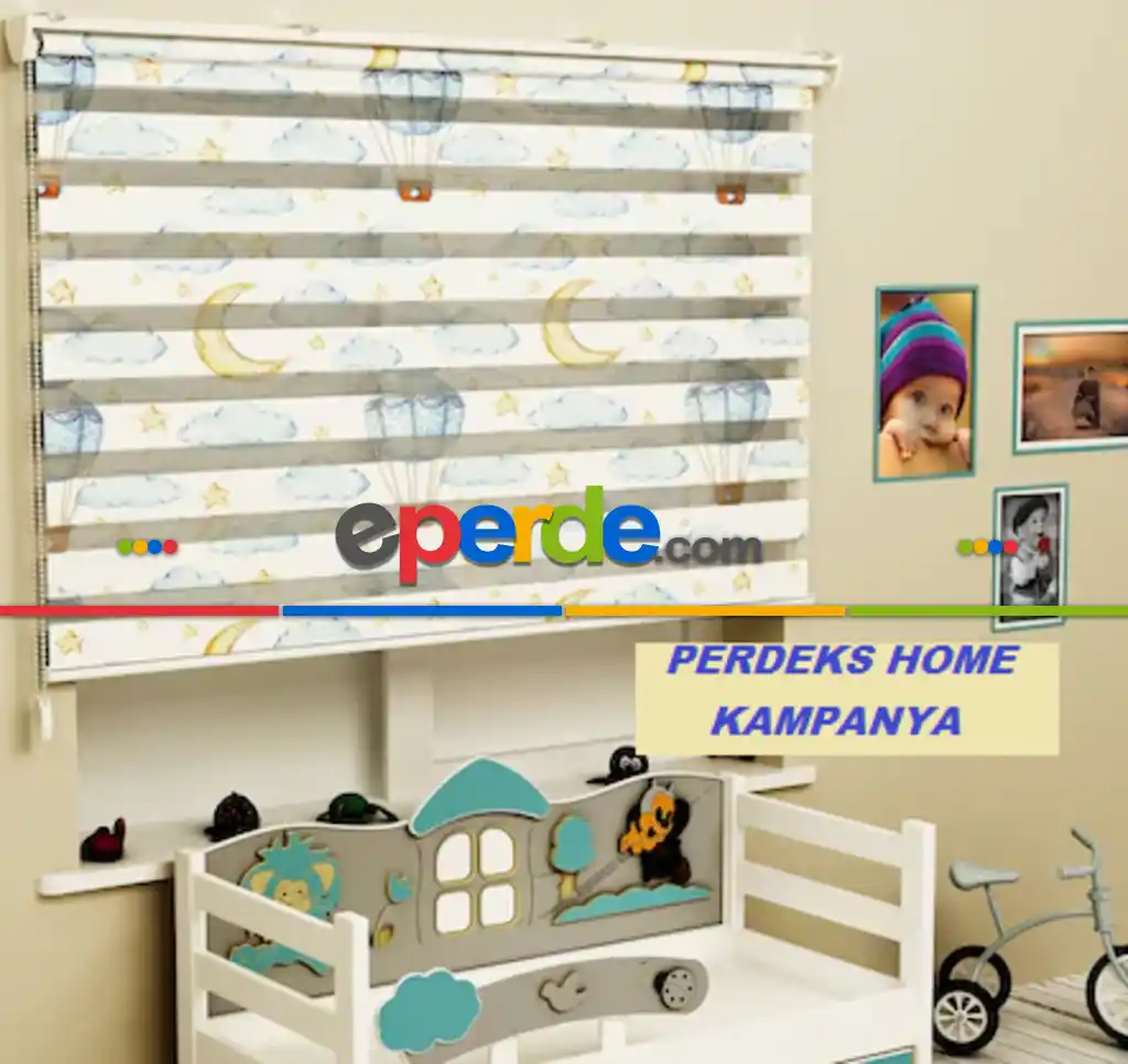 Bulut Desenli Zebra Perde- Beyaz