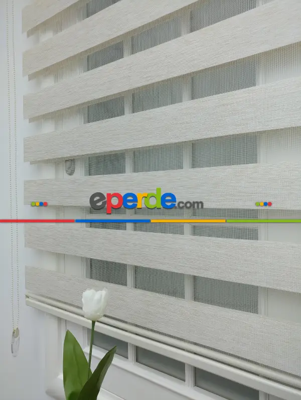 Krem Düz Bambu Zebra Perde- Krem