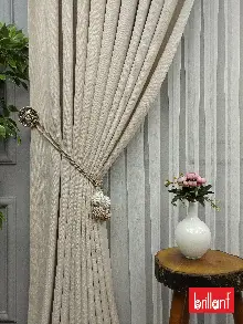 Yatak Odası - Brillant Keten Krem Açık Renk Düz Fon Perde - Krem Açık