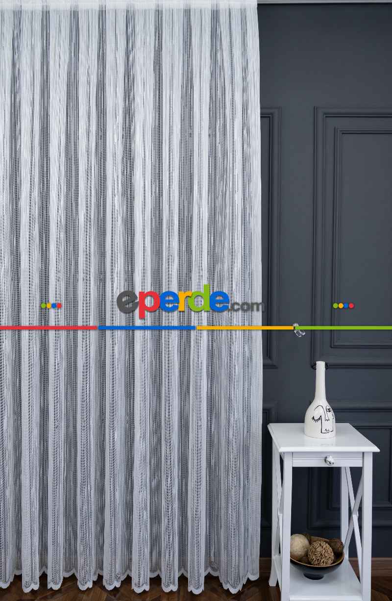 Taç Tül Perde - Kırık Çizgi Desen - Spor Model Örme Tül