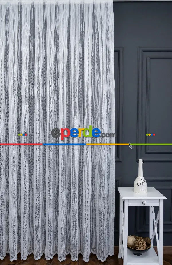 Taç Tül Perde - Kırık Çizgi Desen - Spor Model Örme Tül