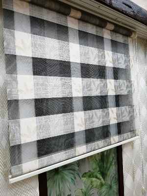 Yaprak Desenli Zebra Perde, Gri Krem