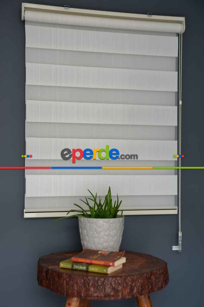 Halim Perdesan Jk-281 Ekru & Beyaz Renk Etekli Veya Eteksiz Zebra Stor Perde