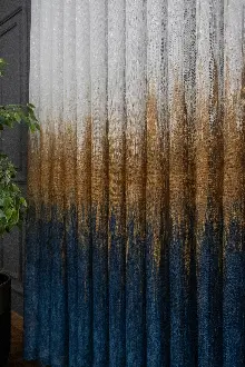 Modern Hardal Ve Mavi Desenli Degrade Geçişli Örme Tül Perde Yüksek Kalite