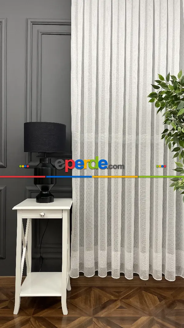 Salon - Premium Kalite Trend Perde Modelleri 2025 -çavuş Desen Enine Kumaş Bantlı Dokuma Tül Perde 04