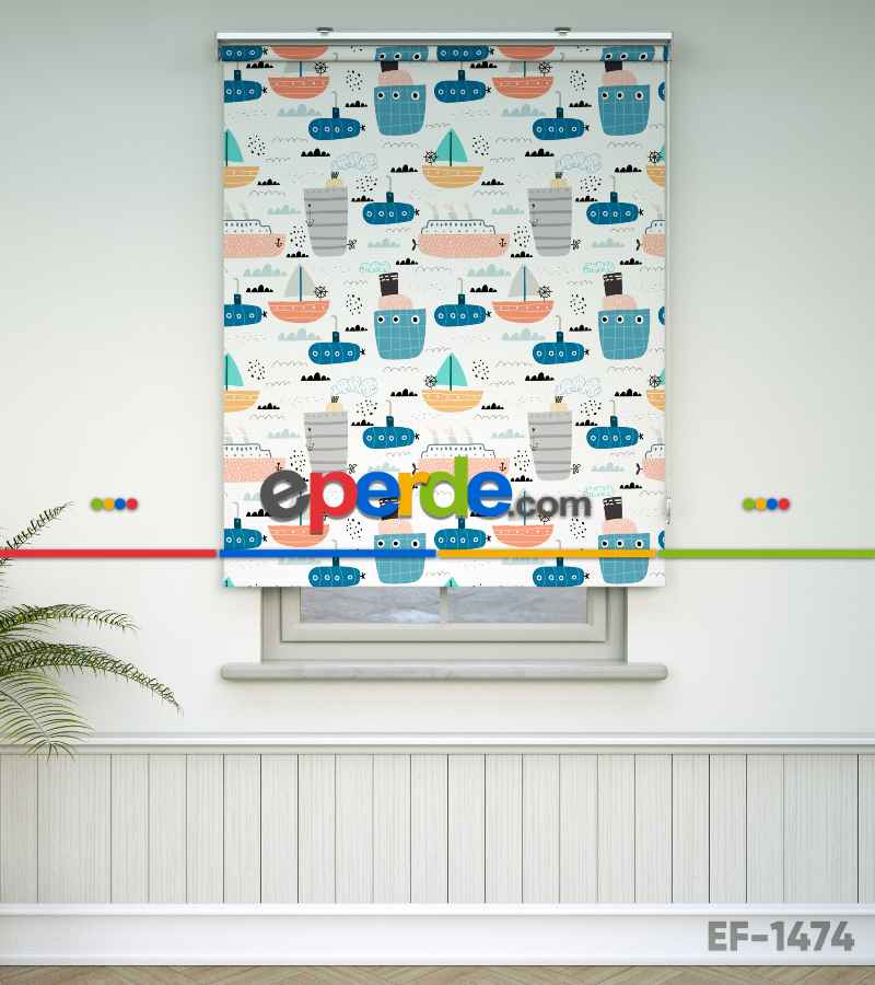 Bebek Odası - Denizci Desenli Baskılı Stor Perde- Çok Renkli