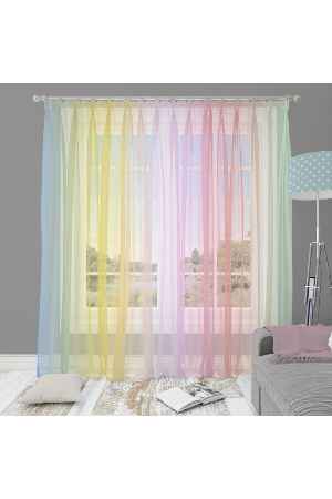 Rainbow Gökkuşağı Desen Geçişli Keten Görünümlü Baskılı Tül Perde