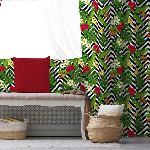 Yaprak Desenli Fon Perde Evim K-520 Kumaşı Kalındır Duck Bezi Değildir