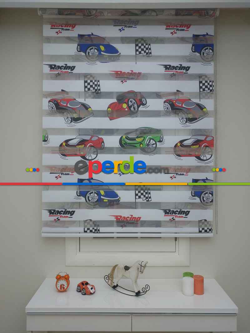 Çocuk Odası - Zebra Perde Racing- Mavi