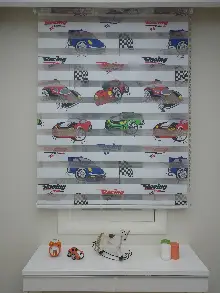Bebek Odası Zebra Perde - Zebra Perde Racing- Mavi