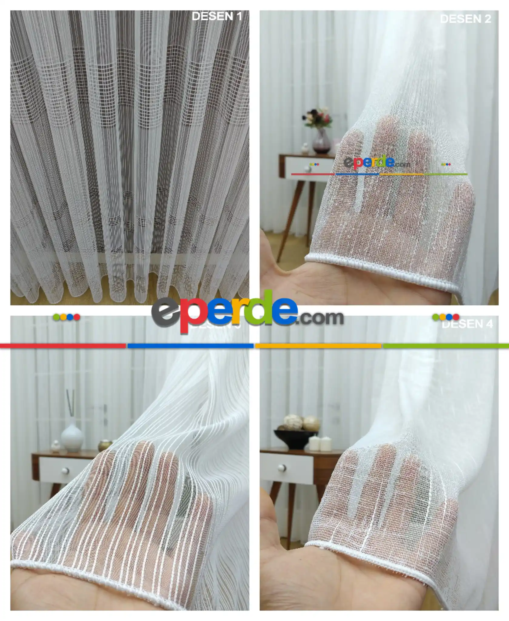 Tül Perde 4 Farklı Desen %35 Extra İndirim Sınırlı Stok 1/3 Sık Pile Seçeneği- Ekru 125cm X 260cm 