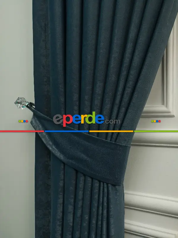 Salon - Soft Fon Perde İndigo Dökümlü En - Mavi Açık