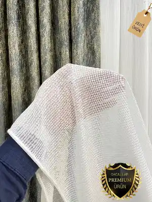Simli Safir Ağır Gramajlı Dökümlü 1/3 Sık Pileli Ütü İstemeyen Tül Perde