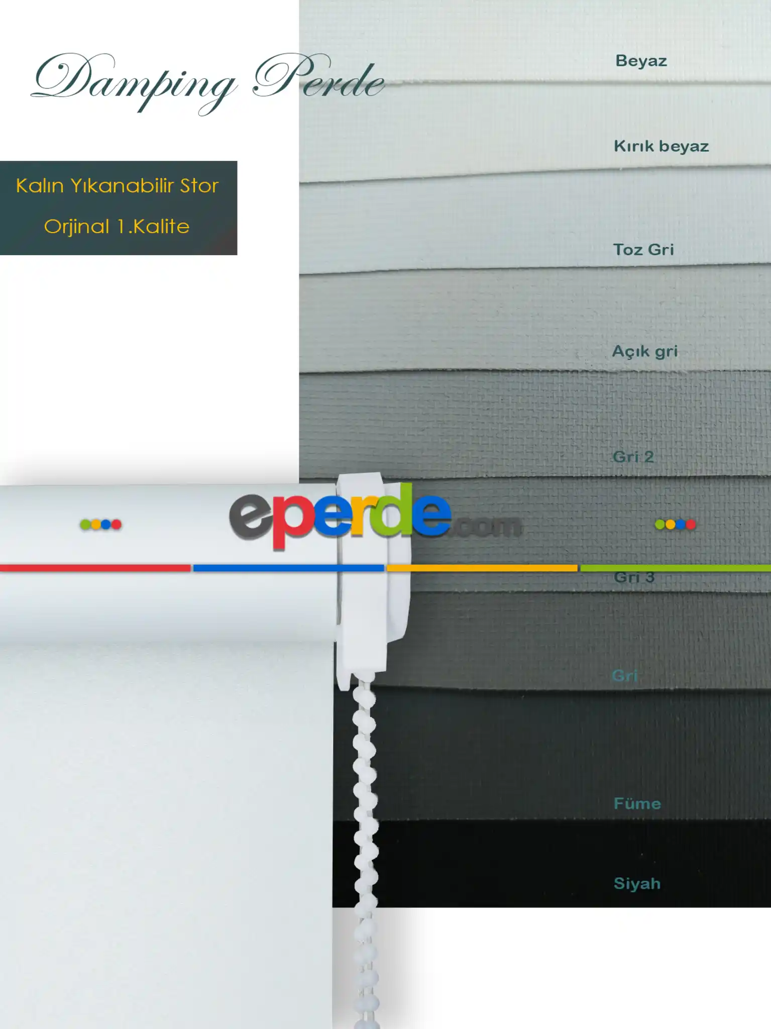 Düz Stor Perde Beyaz - Gri - Füme - Siyah- Siyah-gri-füme-antrasit-beyaz-füme