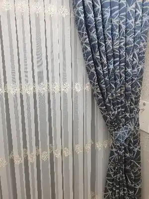 Açelya Keten Tül Perde Sepme Damask Desenli Gold Altın Rengi Nakış İşlemeli Tül