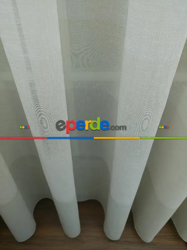 Salon Tül Perde - Krem - Bej Keten Tül Degrade Perde- Krem