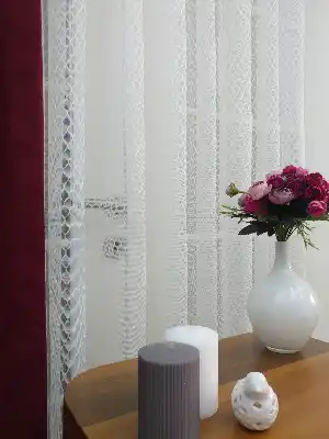 Petek Desenli Tül Perde- Ekru