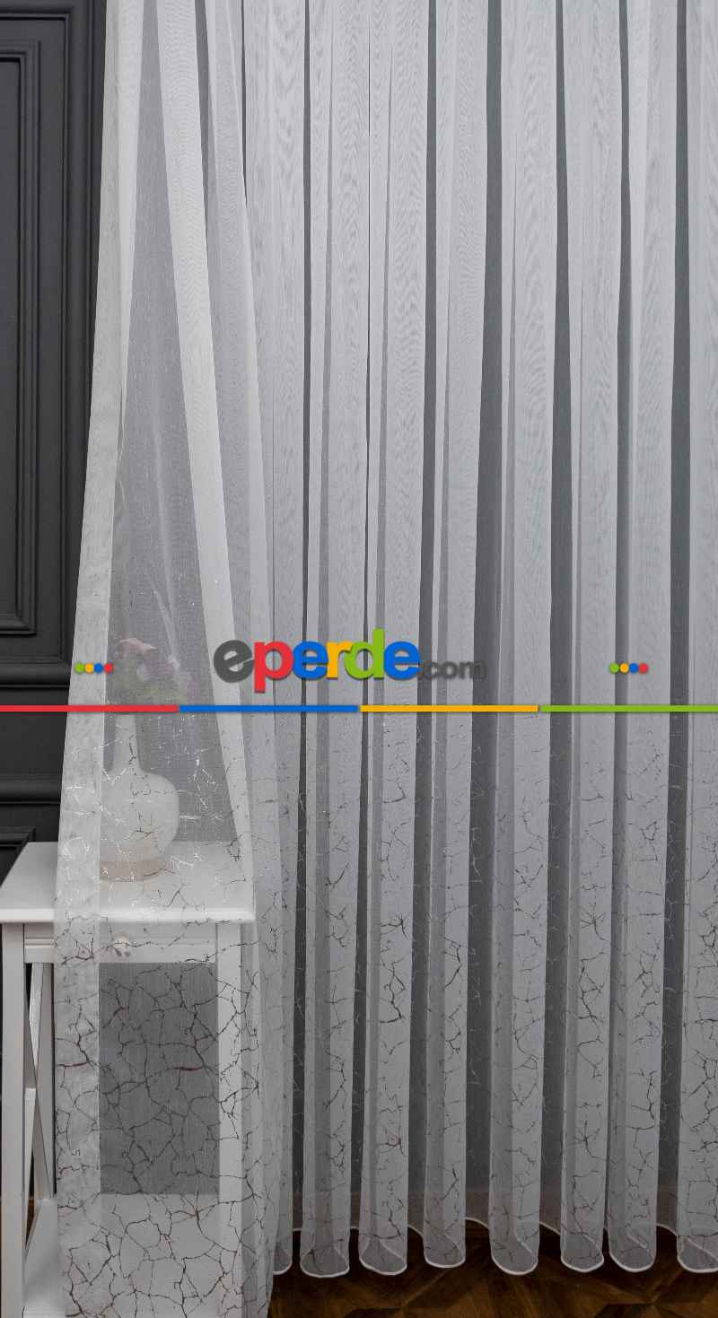 Modern Gümüş Varaklı Keten Tül Perde Yüksek Kalite