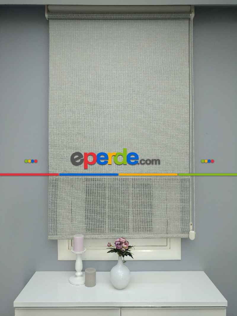 Çiftli Sistem Naturel Hasır Keten Tül Stor- Kum Beji