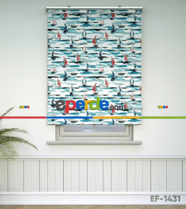 Yelkenli Desenli Baskılı Stor Perde- Çok Renkli