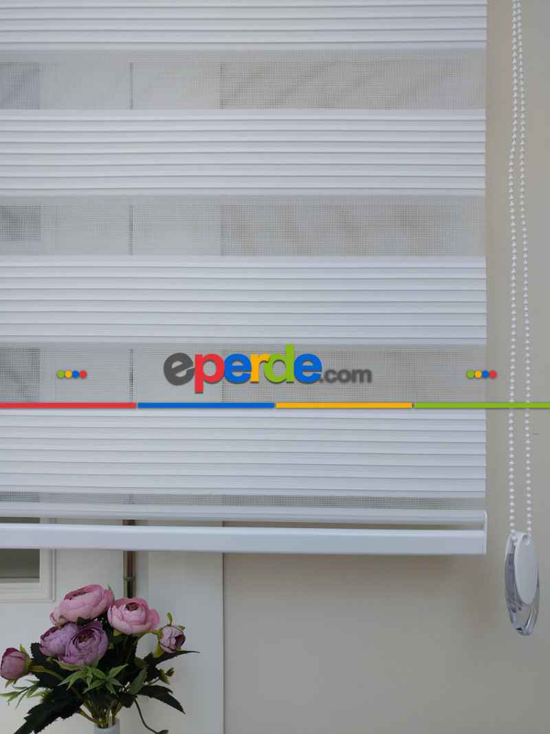 Oturma Odası - Beyaz Geniş Düz Plise Zebra Perde-wide Pile- Beyaz