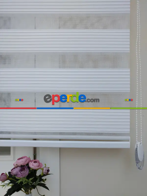 Beyaz Geniş Düz Plise Zebra Perde-wide Pile- Kırık Beyaz