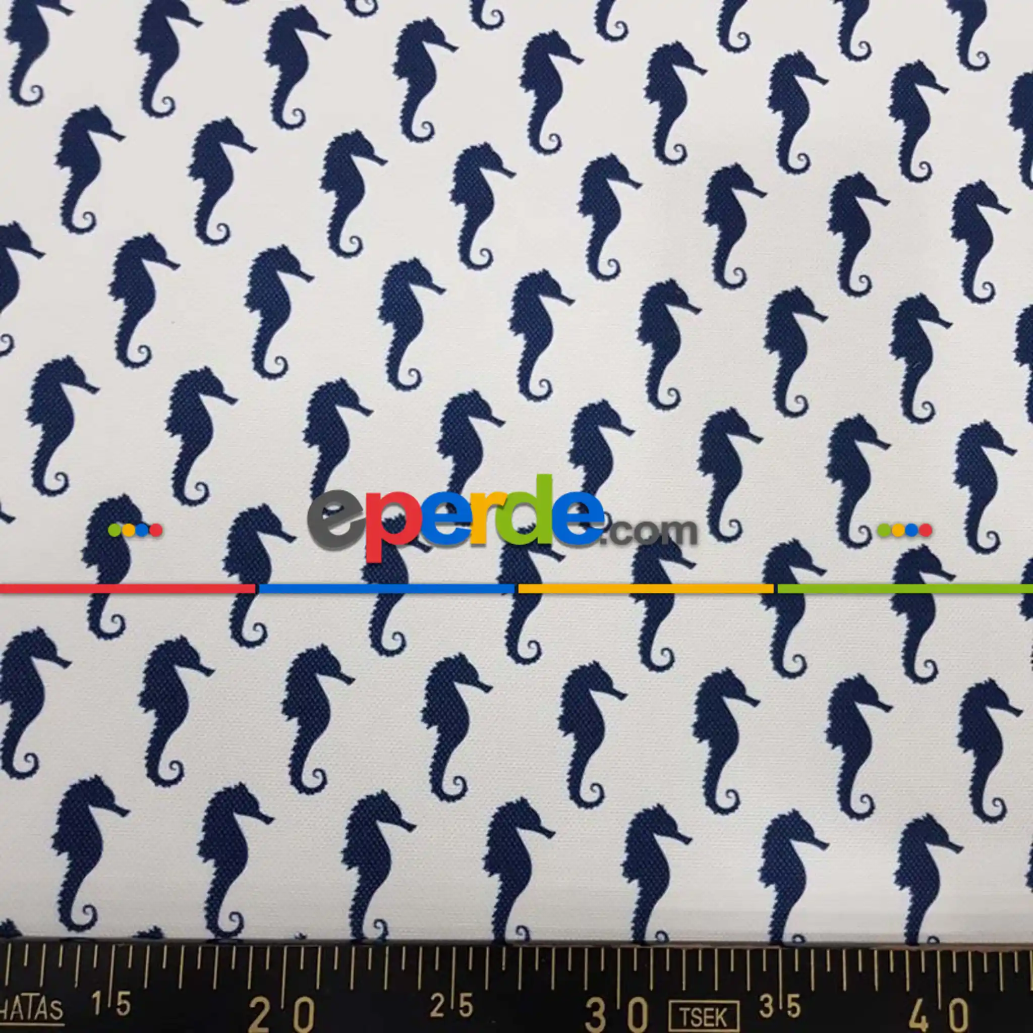 Bebek Odası - Marin Serisi Deniz Atı Desenli Fon Perde Evm1512-2 Kumaşı Kalındır Duck Bezi Değildir- Lacivert-Beyaz