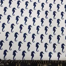 Bebek Odası - Marin Serisi Deniz Atı Desenli Fon Perde Evm1512-2 Kumaşı Kalındır Duck Bezi Değildir- Lacivert-Beyaz