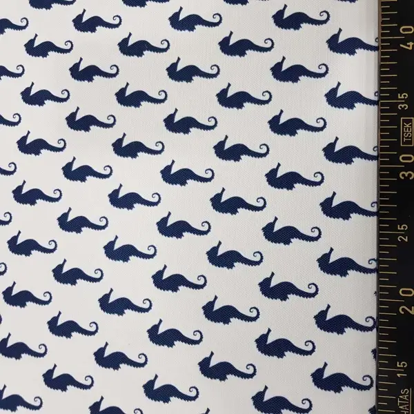 Bebek Odası - Marin Serisi Deniz Atı Desenli Fon Perde Evm1512-2 Kumaşı Kalındır Duck Bezi Değildir- Lacivert-Beyaz