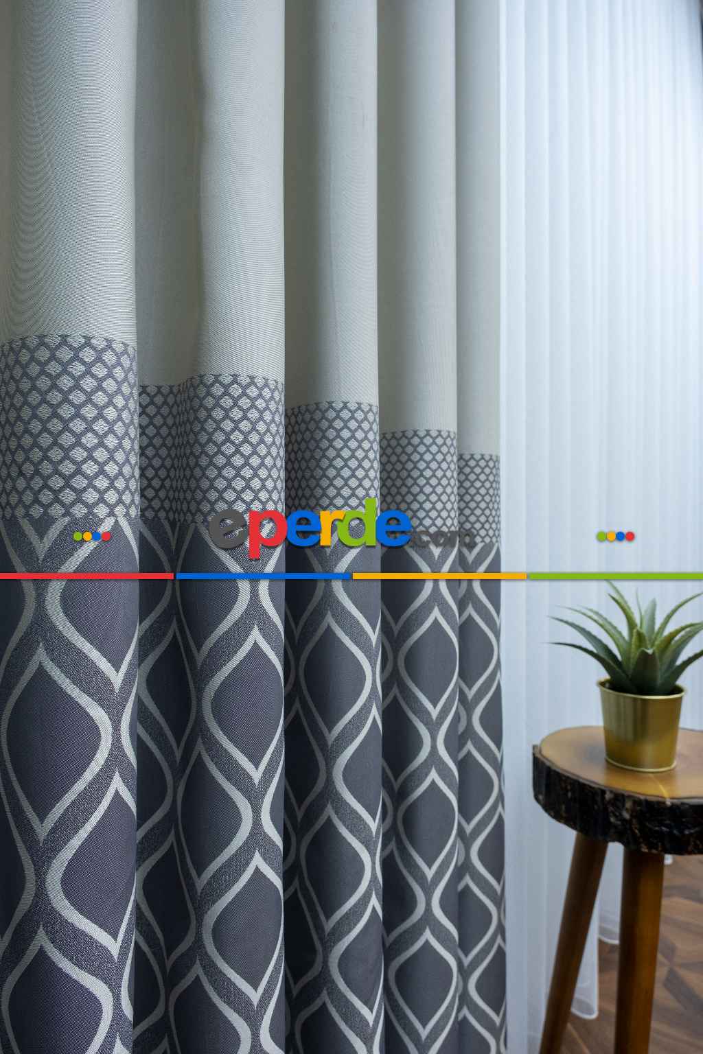 Modern Pano Fon Perde Bantlı Çift Renk - 503- Gri-füme-antrasit-bej-gri Açık