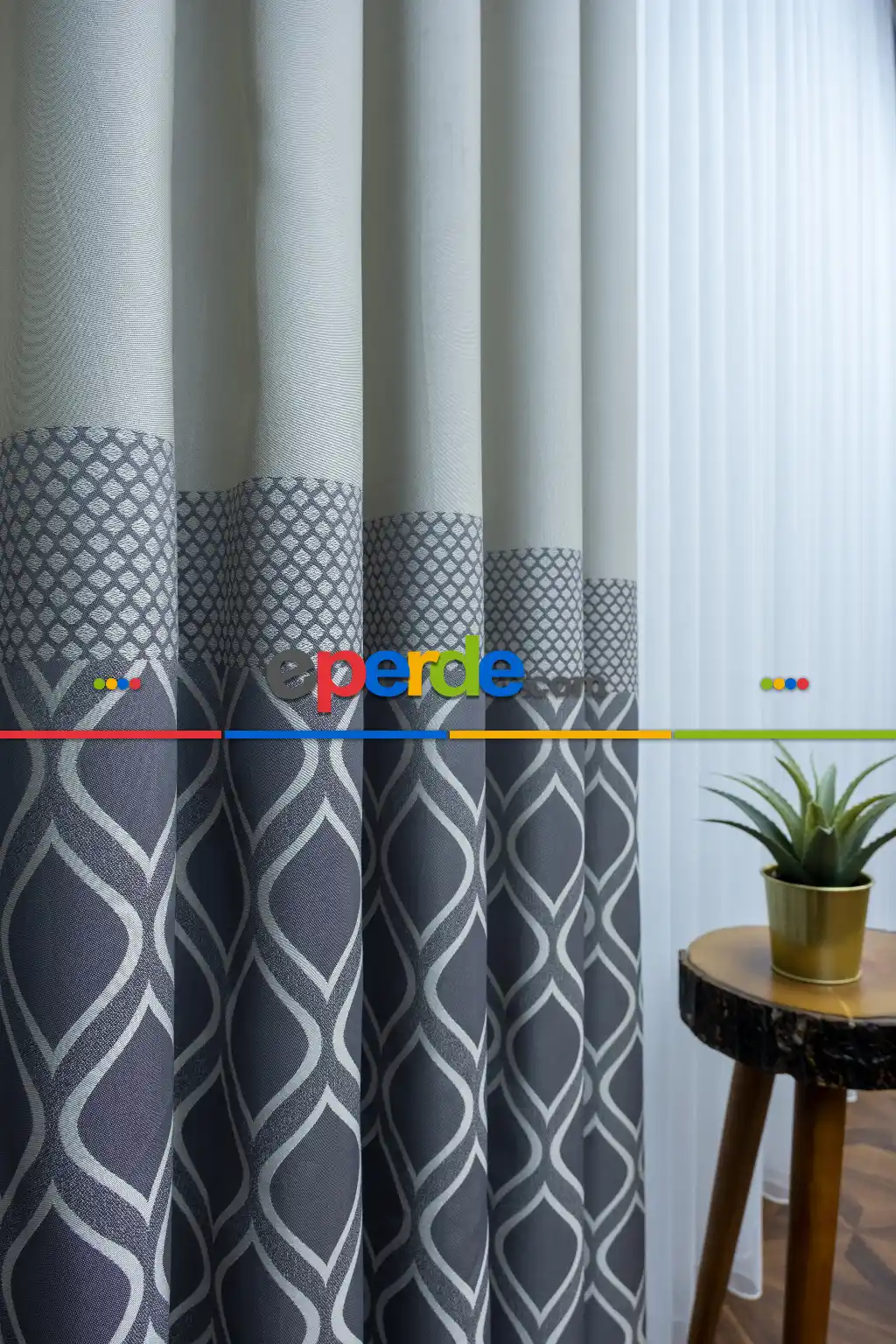 Modern Pano Fon Perde Bantlı Çift Renk - 503- Gri-füme-antrasit-bej-gri Açık