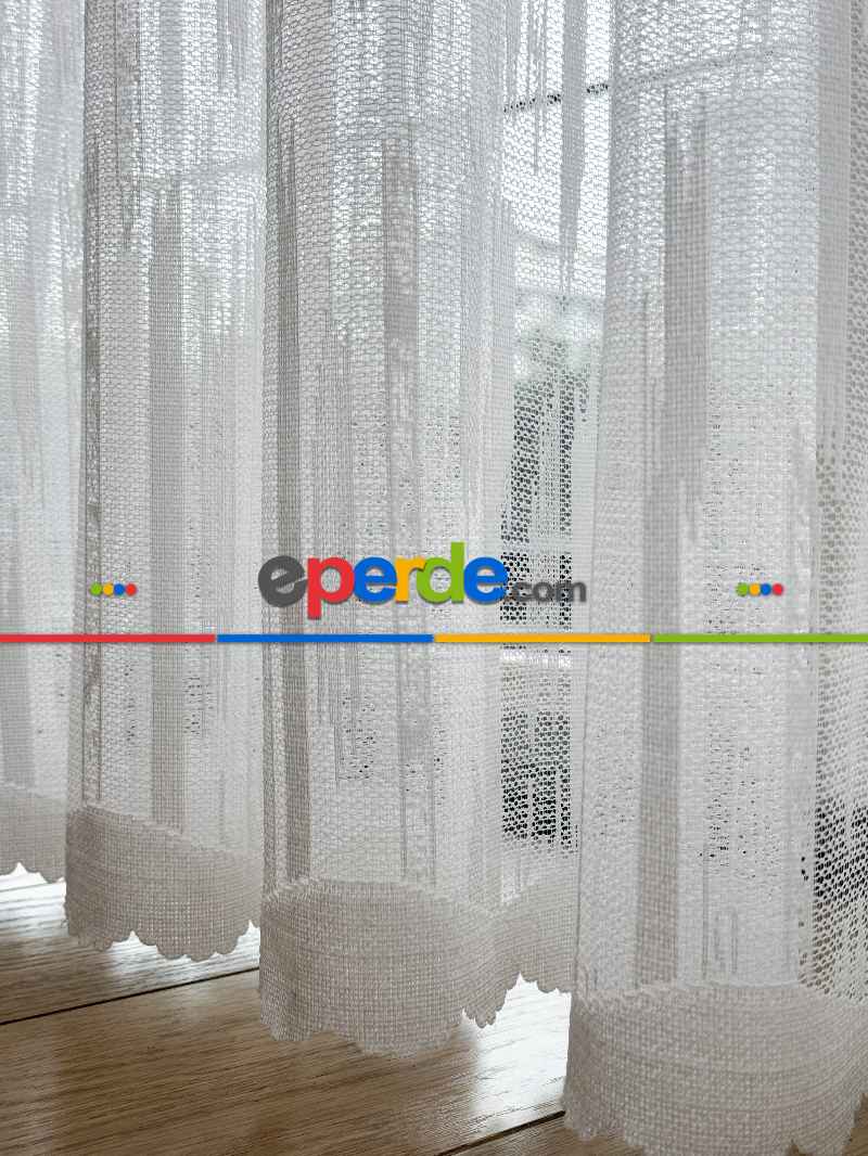 Oturma Odası - Çizgili Fransız Dantel Örme Tül Perde, Desenli Ütü İstemeyen Tül