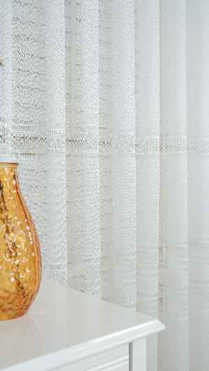 Ekru Enine Bantlı Çizgili Tül Perde, Ağır Gramajlı Premium Seri