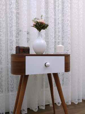 Ekru Desenli Tül Perde- Ekru