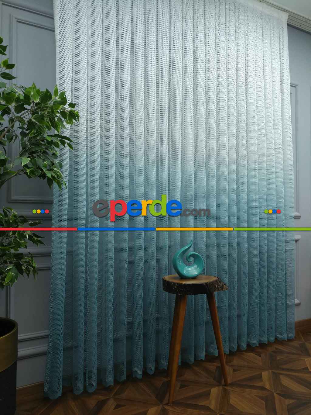 Degrade Geçişli File Tül 1.kalite Son Trend !!!- Ekru-Petrol Mavisi